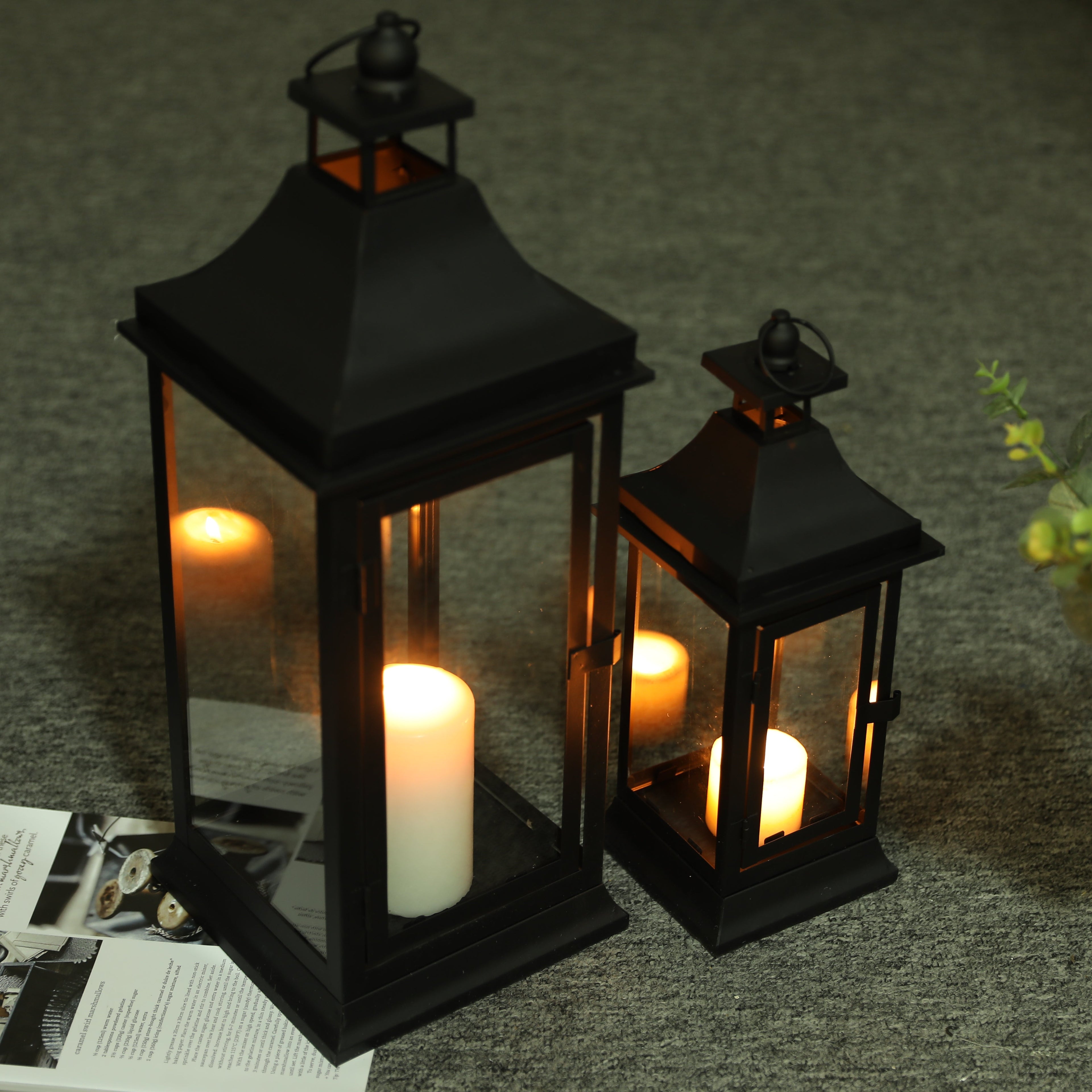 13''&19.5''tall Outdoor Candle Lanterns（set of 2） decorative candle lanterns with nature-inspired artwork - product view 2