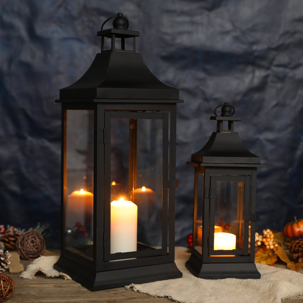 13''&19.5''tall Outdoor Candle Lanterns（set of 2） decorative candle lanterns with nature-inspired artwork - product view 3