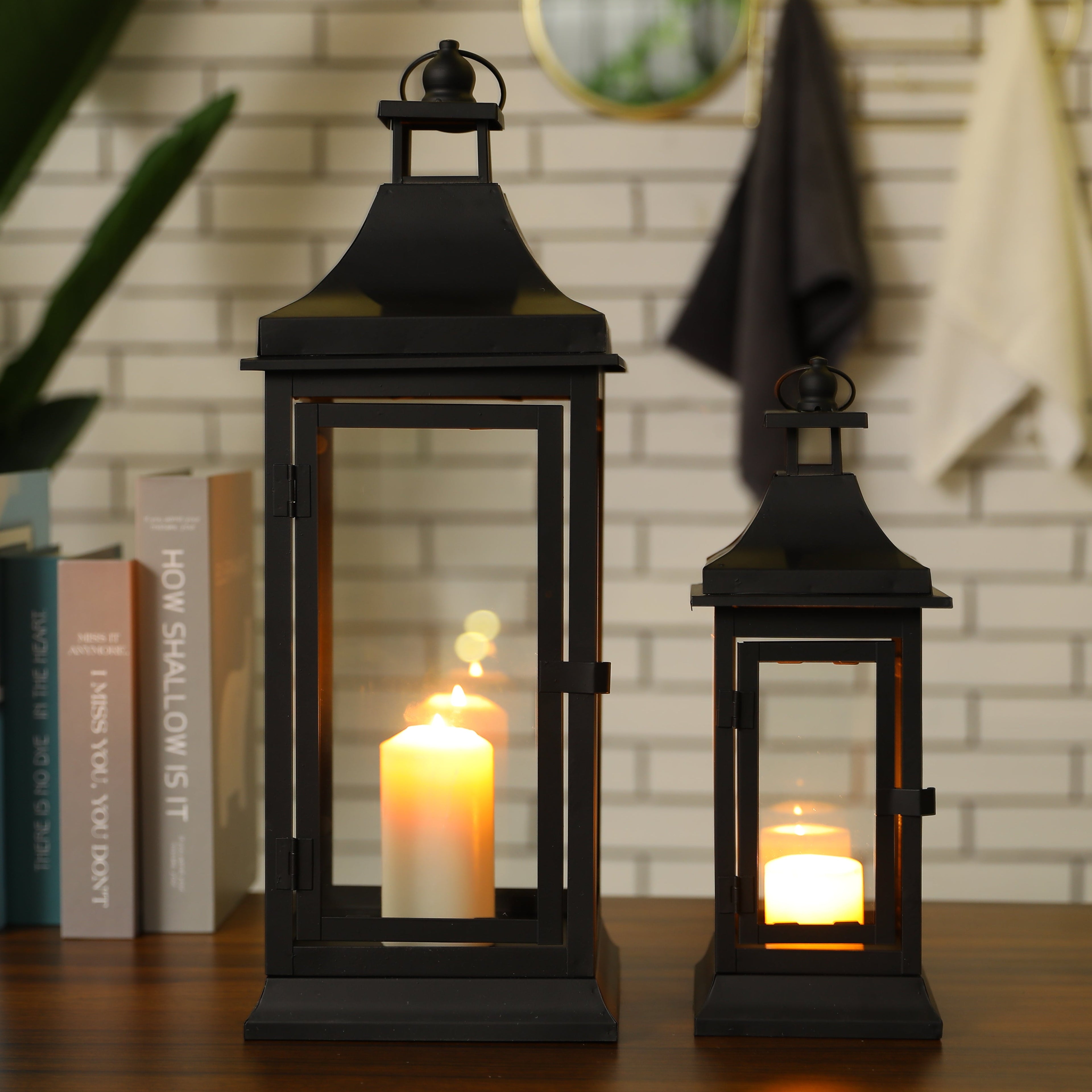 13''&19.5''tall Outdoor Candle Lanterns（set of 2） decorative candle lanterns with nature-inspired artwork - product view 4