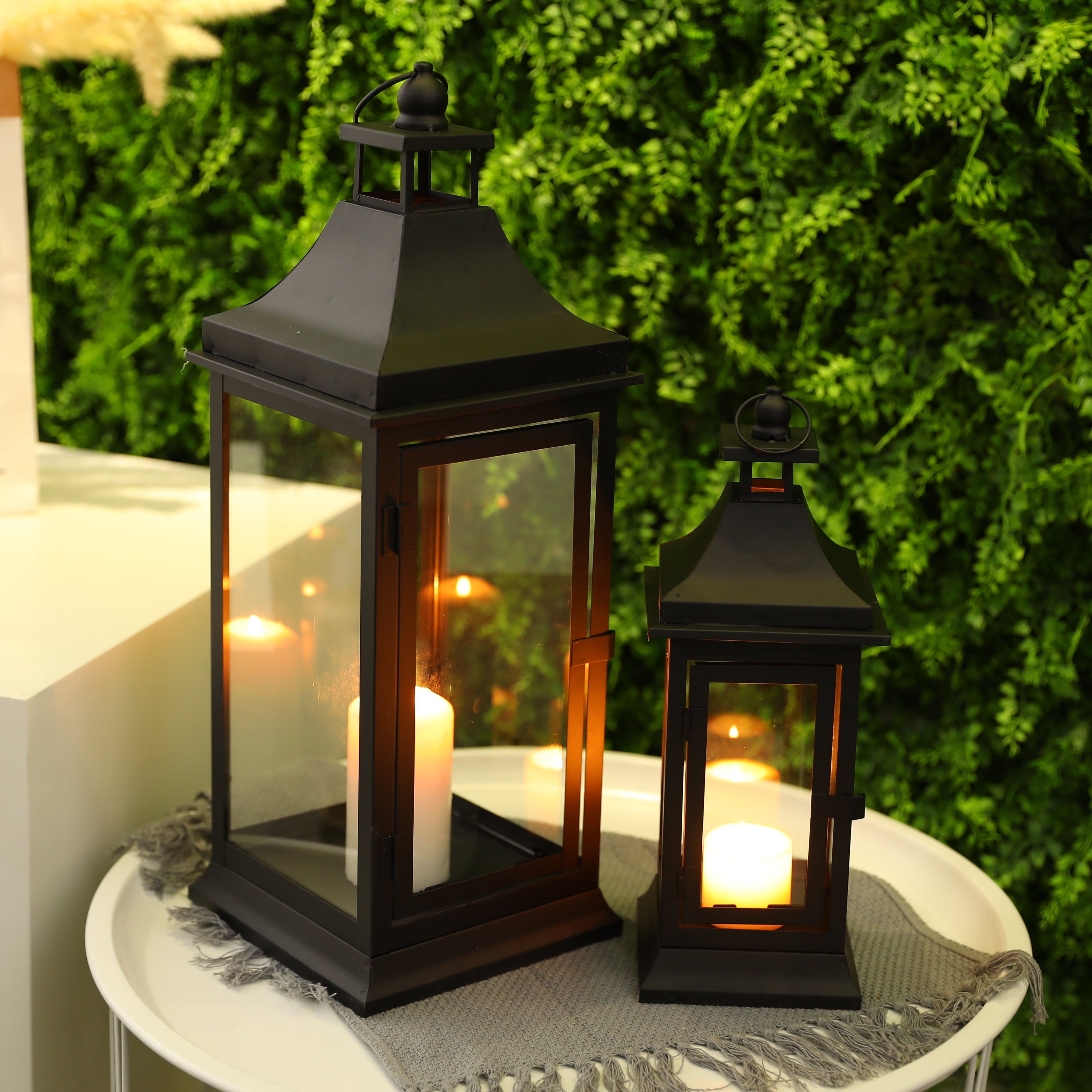 13''&19.5''tall Outdoor Candle Lanterns（set of 2） decorative candle lanterns with nature-inspired artwork - product view 5