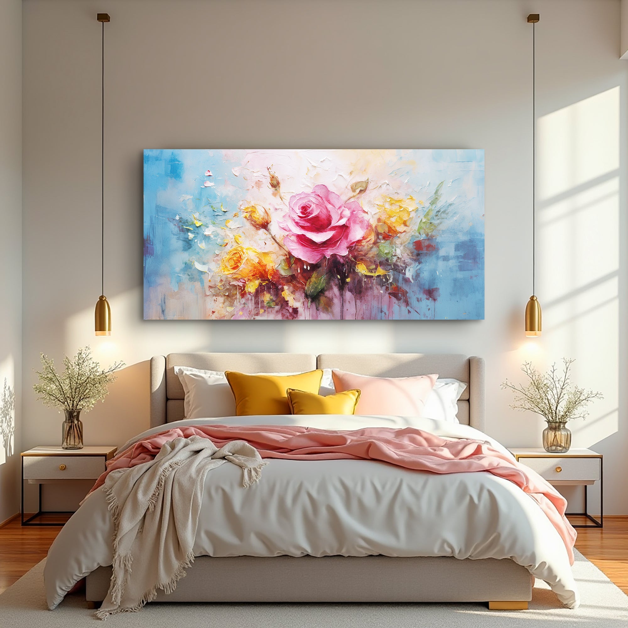 Rose Flower Impasto wall art with nature-inspired artwork - product view 3