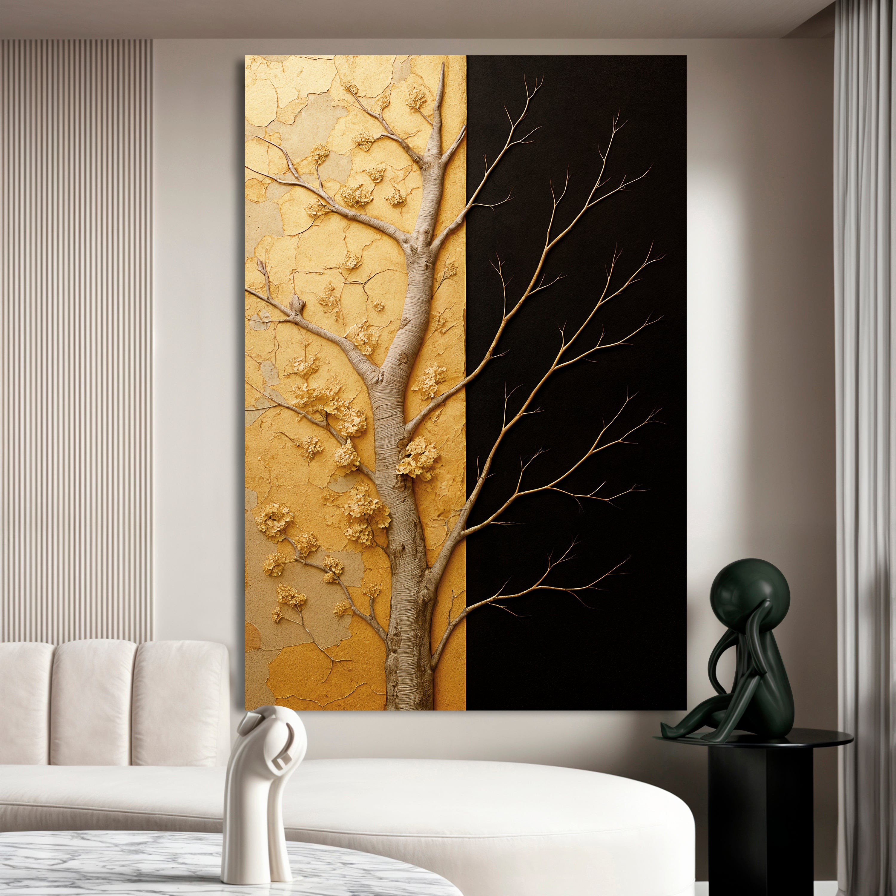 Golden Eclipse Impasto wall art with nature-inspired artwork - product view 3