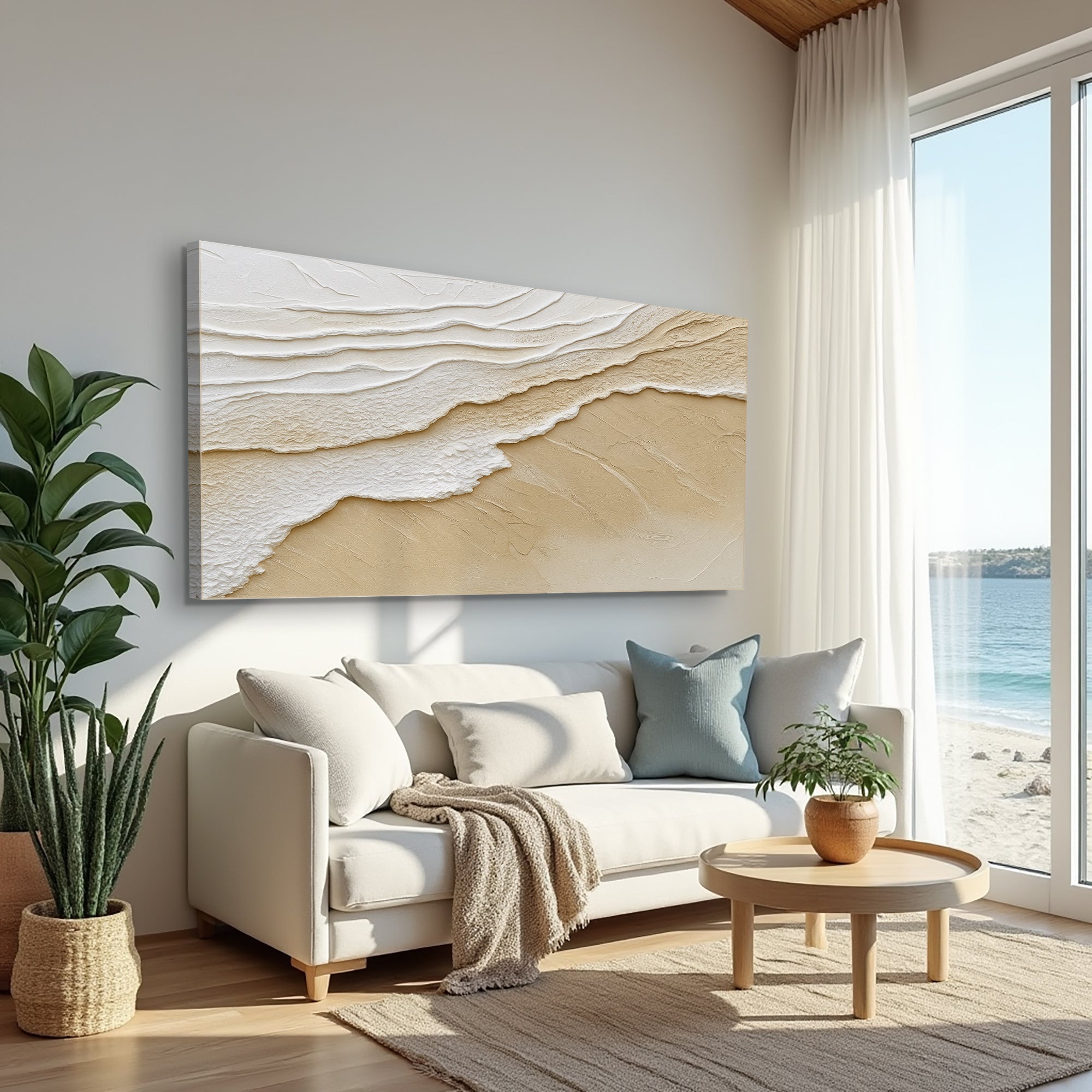 Neutral Ocean Waves wall art with nature-inspired artwork - product view 2