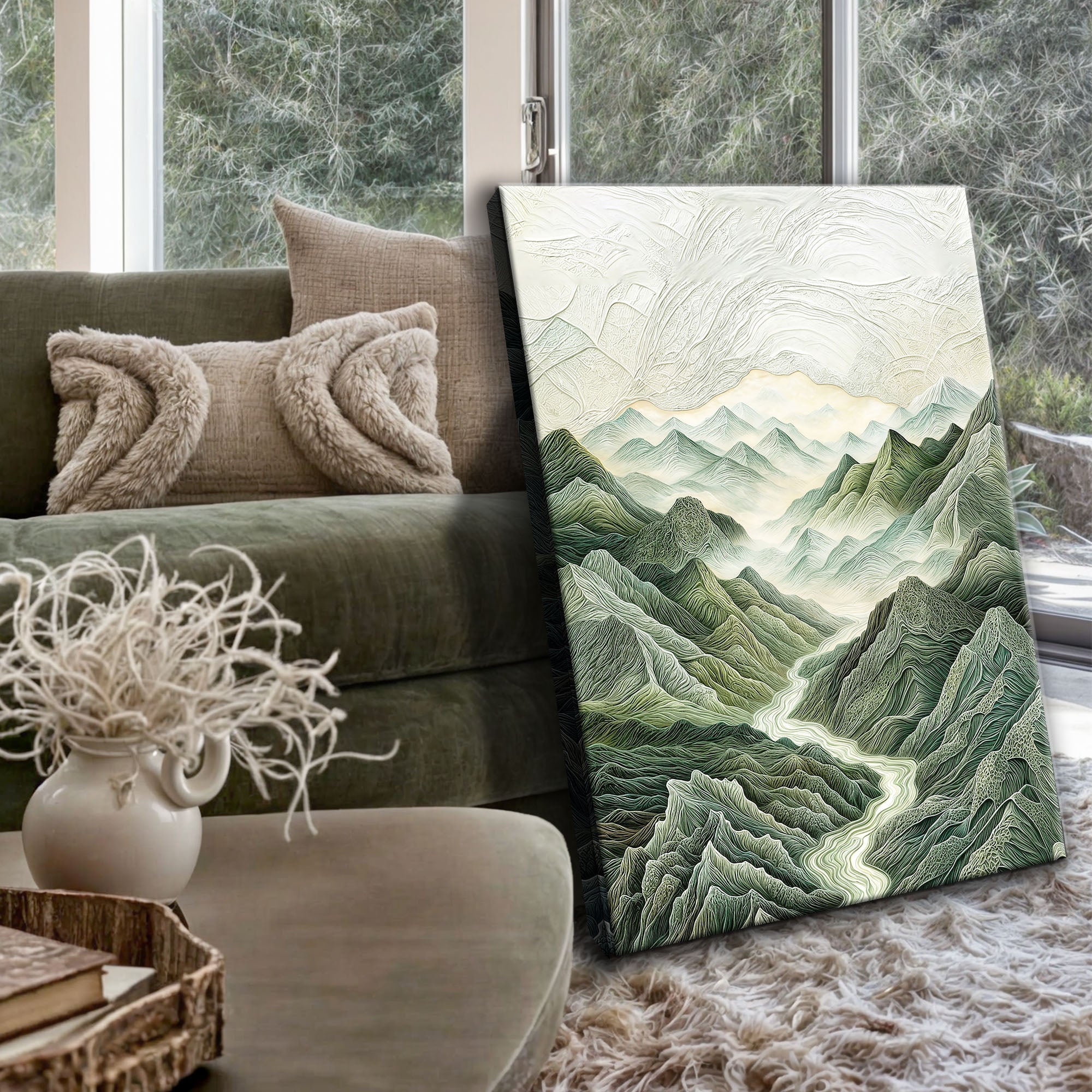 Abstract Mountain and River Landscape wall art with nature-inspired artwork