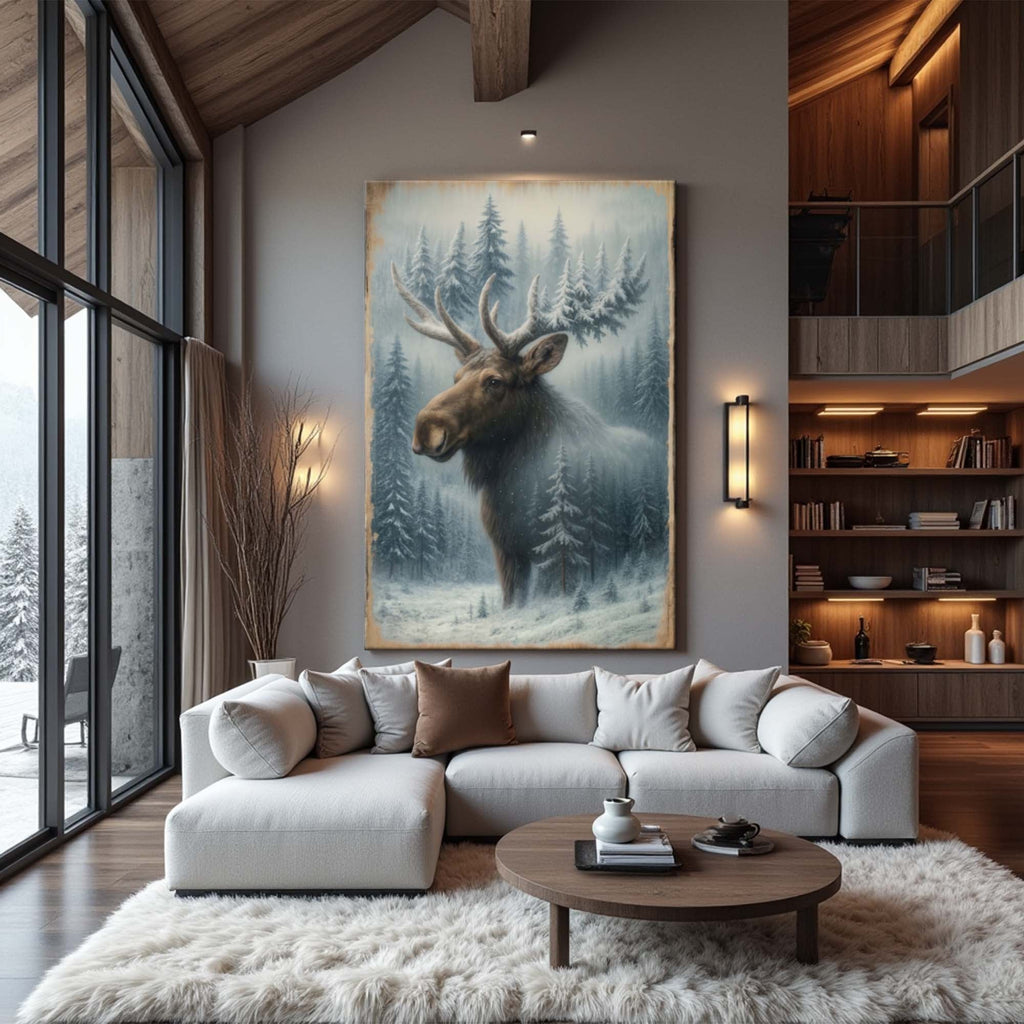 Snowy Forest Moose Double Exposure wall art with nature-inspired artwork - product view 8