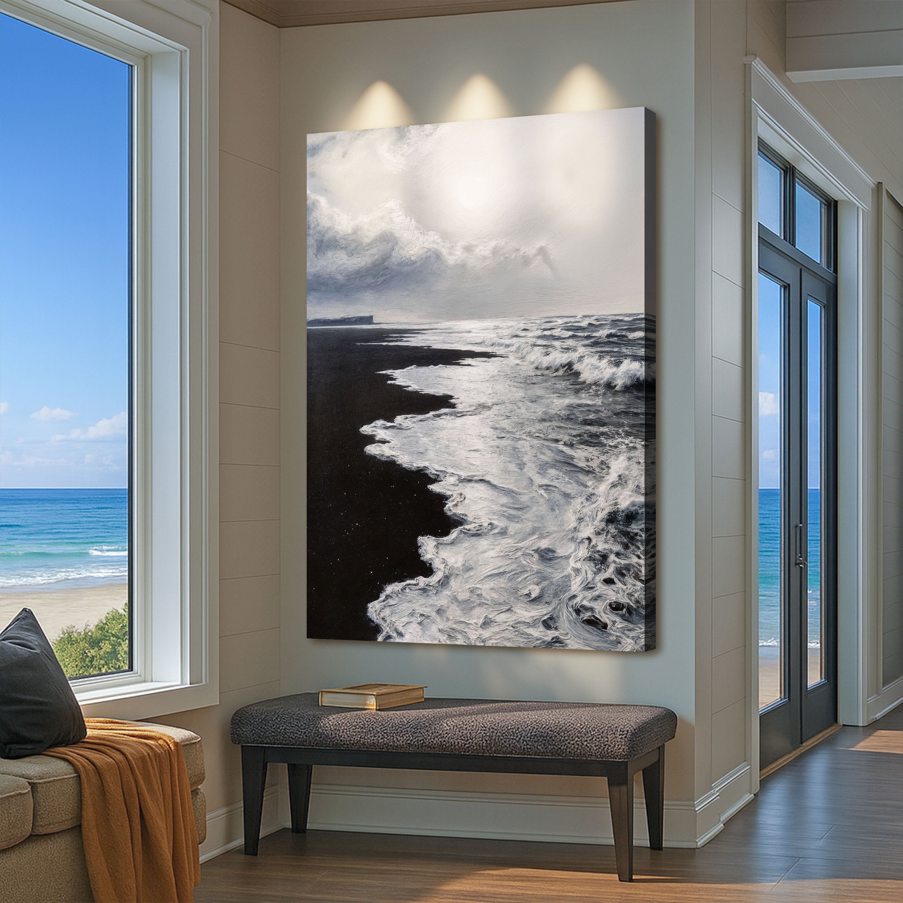 Black & White Waves Abstract wall art with nature-inspired artwork - product view 4