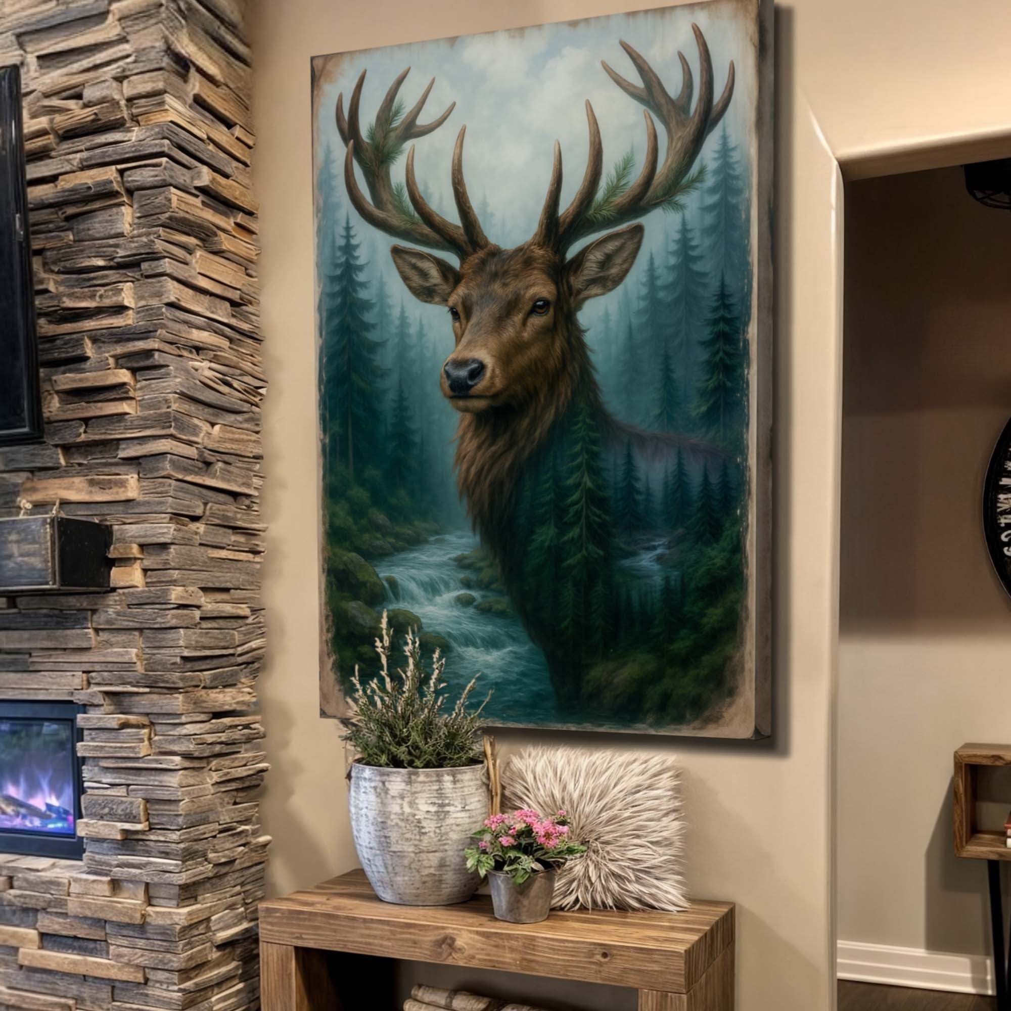 Misty Stag Double Exposure wall art with nature-inspired artwork - product view 4
