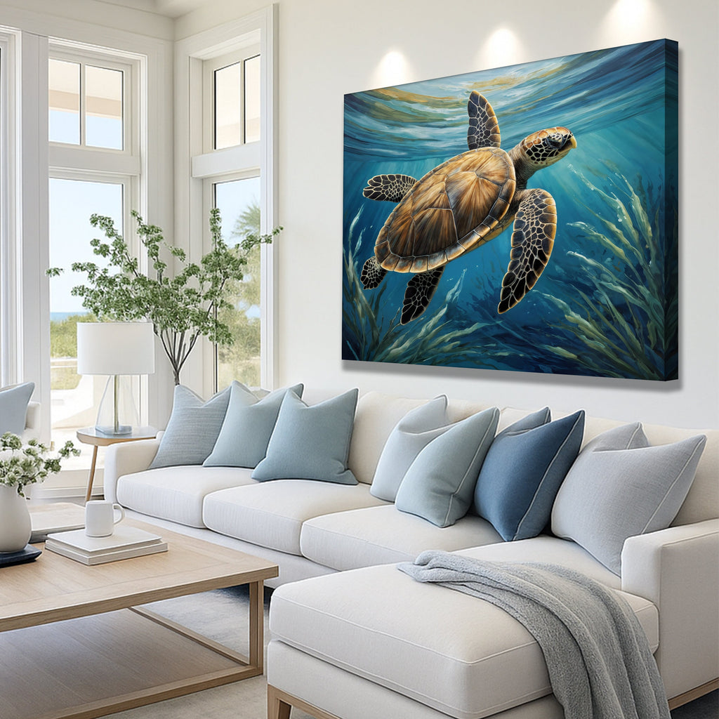 Turtle in Seagrass Coastal wall art with nature-inspired artwork - product view 4