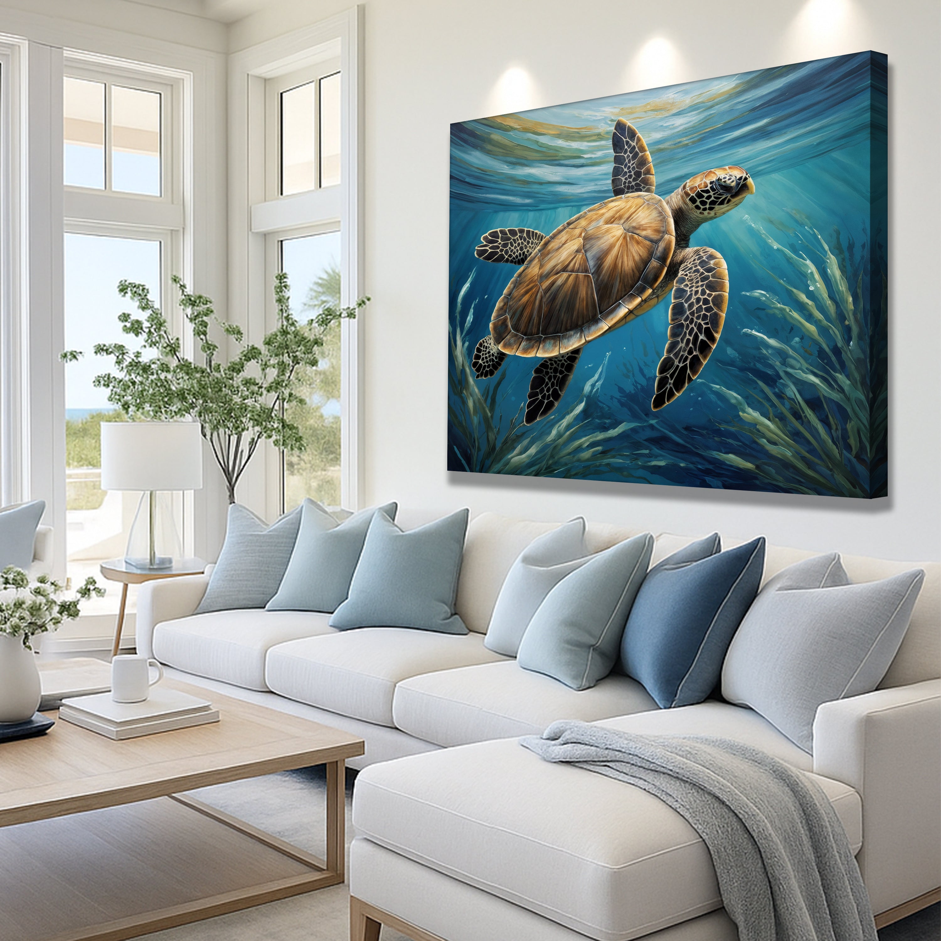 Turtle in Seagrass Coastal wall art with nature-inspired artwork - product view 4