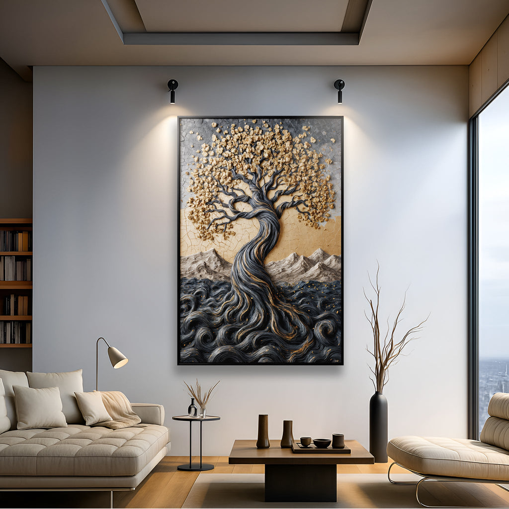 Golden Tree of Life Minimalist Impasto wall art with nature-inspired artwork - product view 4