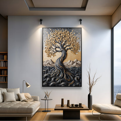 Golden Tree of Life Minimalist Impasto wall art with nature-inspired artwork - product view 4