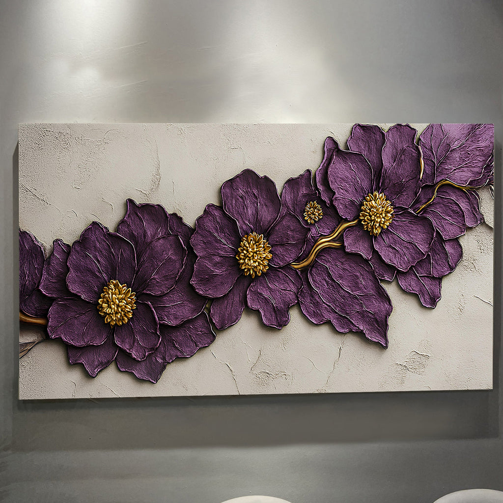 Purple Flower Plaster wall art with nature-inspired artwork - product view 4