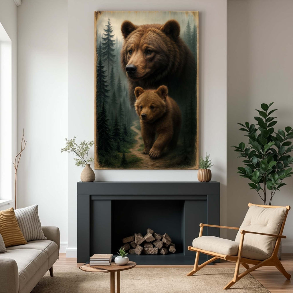 Path of the Wild Kin Bear and Cub wall art with nature-inspired artwork - product view 3