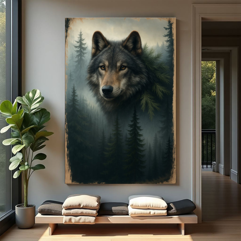 Wolf Double Exposure V wall art with nature-inspired artwork
