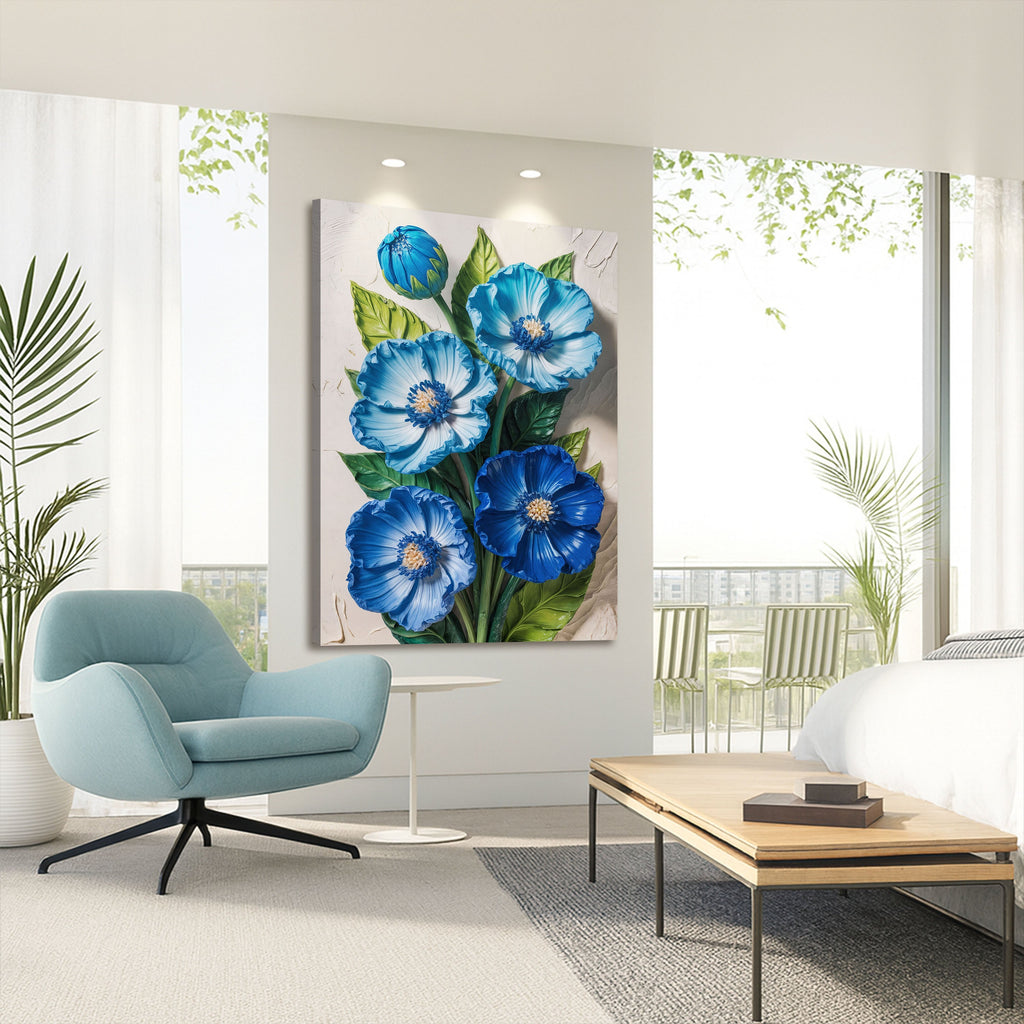 Blue Blossom Bouquet Impasto wall art with nature-inspired artwork - product view 4