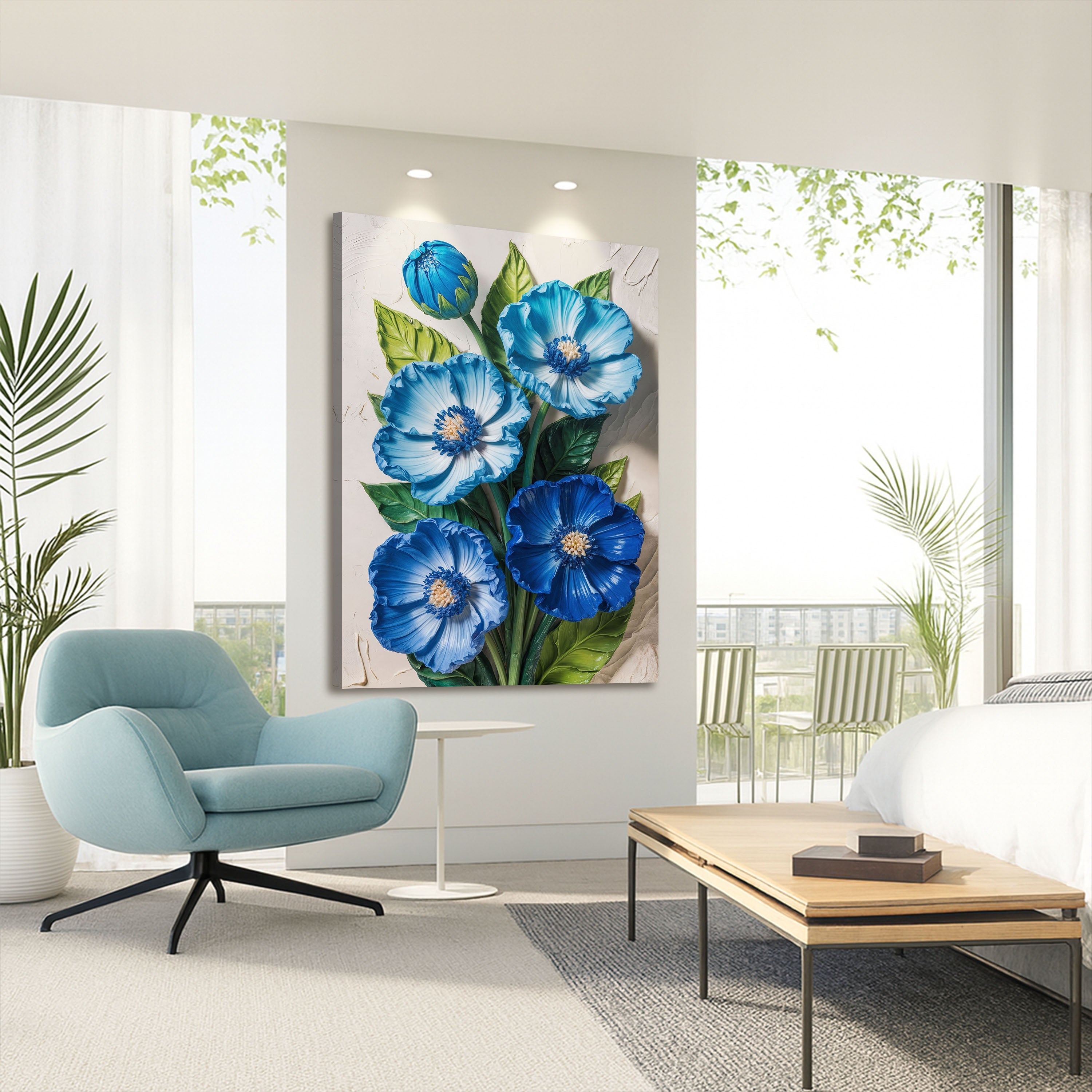 Blue Blossom Bouquet Impasto wall art with nature-inspired artwork - product view 4