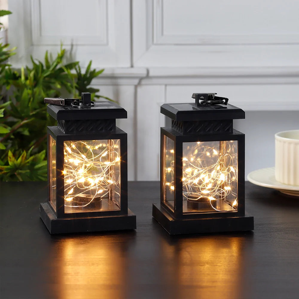 Set of 2 Solar Lantern Lights battery operated lamps with nature-inspired artwork - product view 3