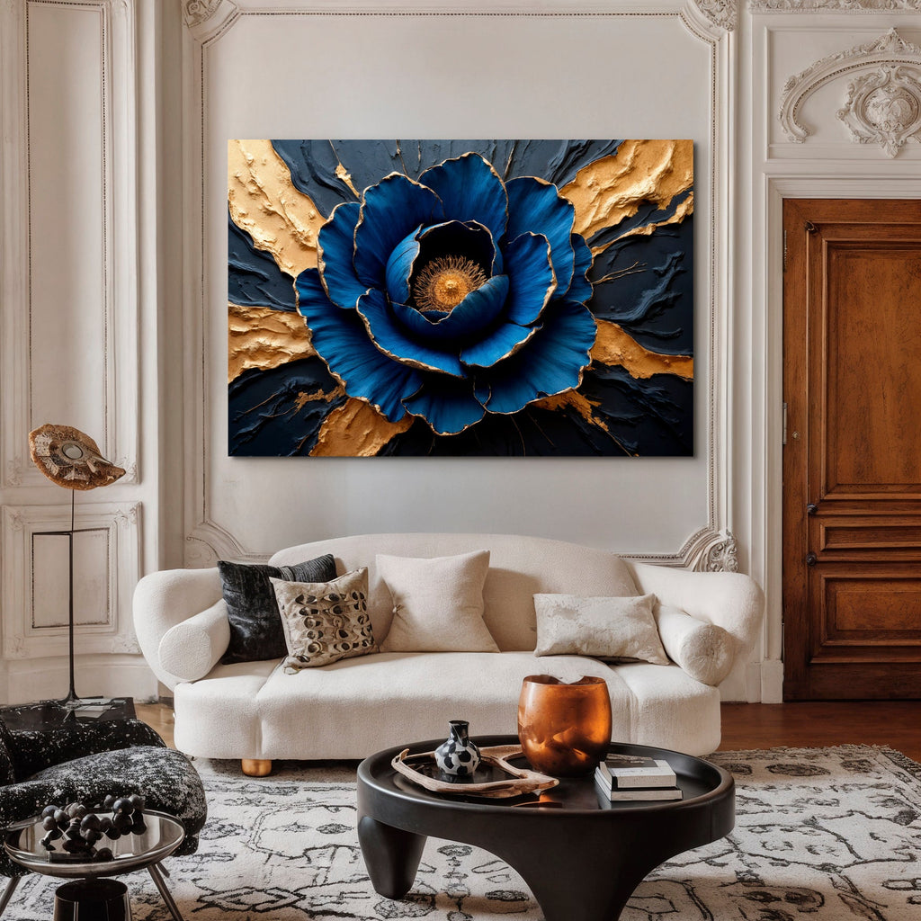 Sapphire Bloom Impasto wall art with nature-inspired artwork - product view 4