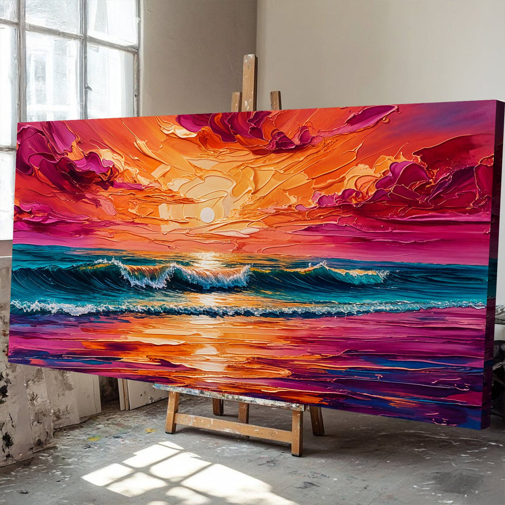 Coastal Sunset Impasto wall art with nature-inspired artwork - product view 4