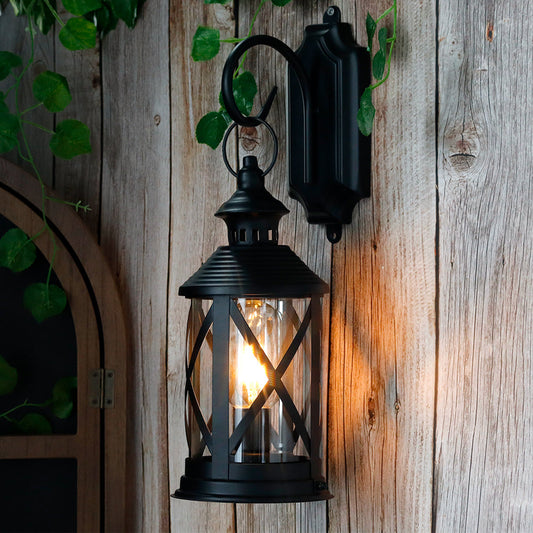 Battery Powered Metal Lamp 10'' TallHanging Lamps with Metal Hook (Black)-0