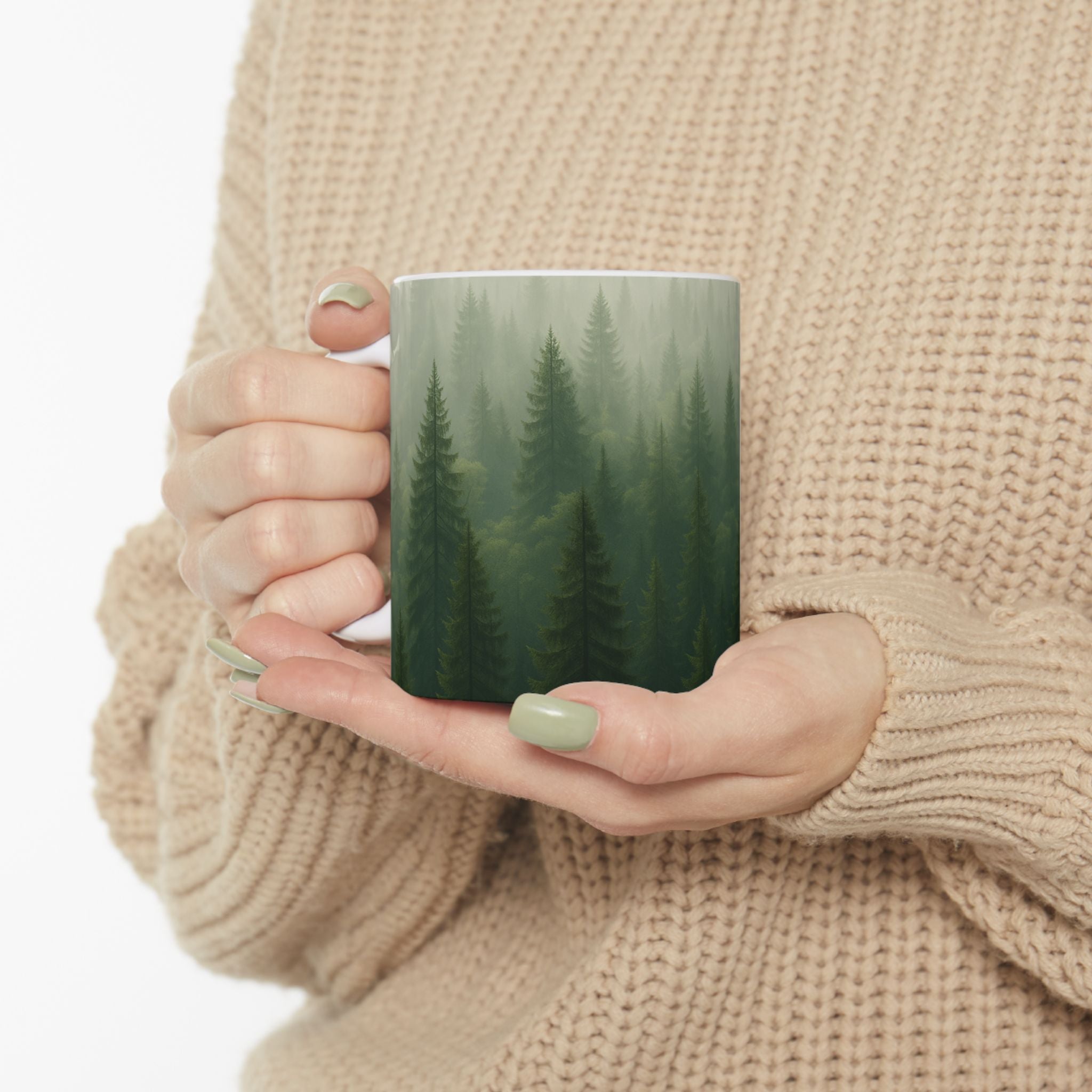 The Quiet Forest – Cozy Nature with Misty Evergreen Design (, ) ceramic mug with nature-inspired artwork - product view 3
