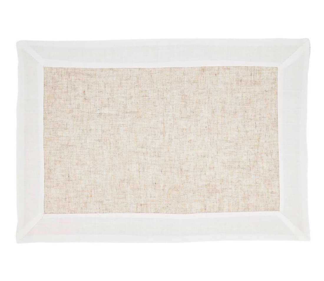 Natural & White Two-Tone Banded Border Placemats, Table Runner or Napkins