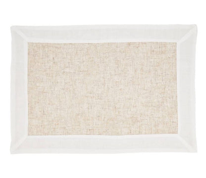 Natural & White Two-Tone Banded Border Placemats, Table Runner or Napkins