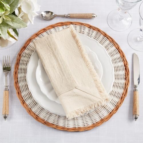 Double-Layer Fringe Cotton Blend Cloth Napkins 20" W X 20" L, Set of 4