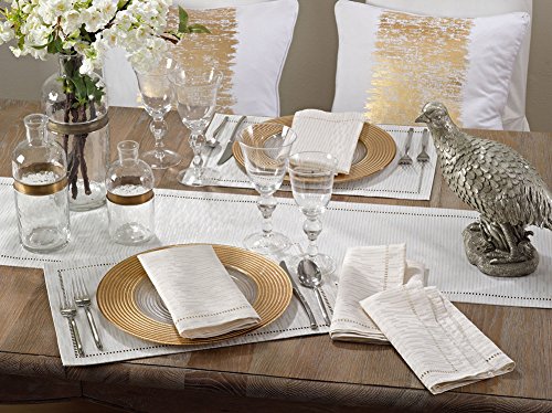 Linette Shimmering Hemstitched Table Runner, Tablecloth or Napkins