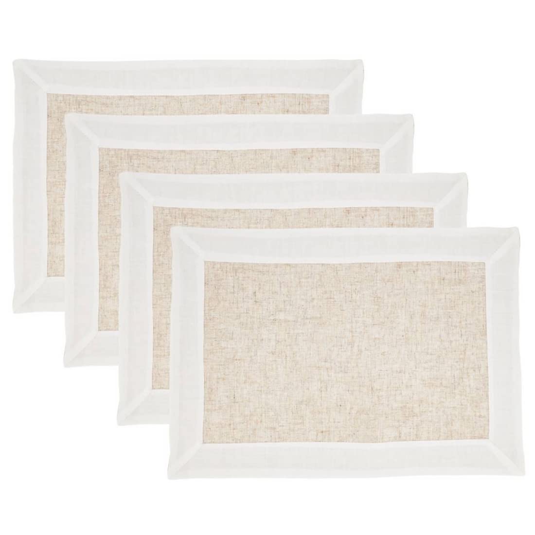 Natural & White Two-Tone Banded Border Placemats, Table Runner or Napkins