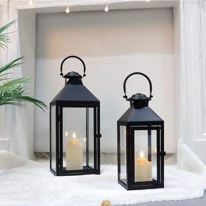 Set of 2 decorative candle lanterns with nature-inspired artwork