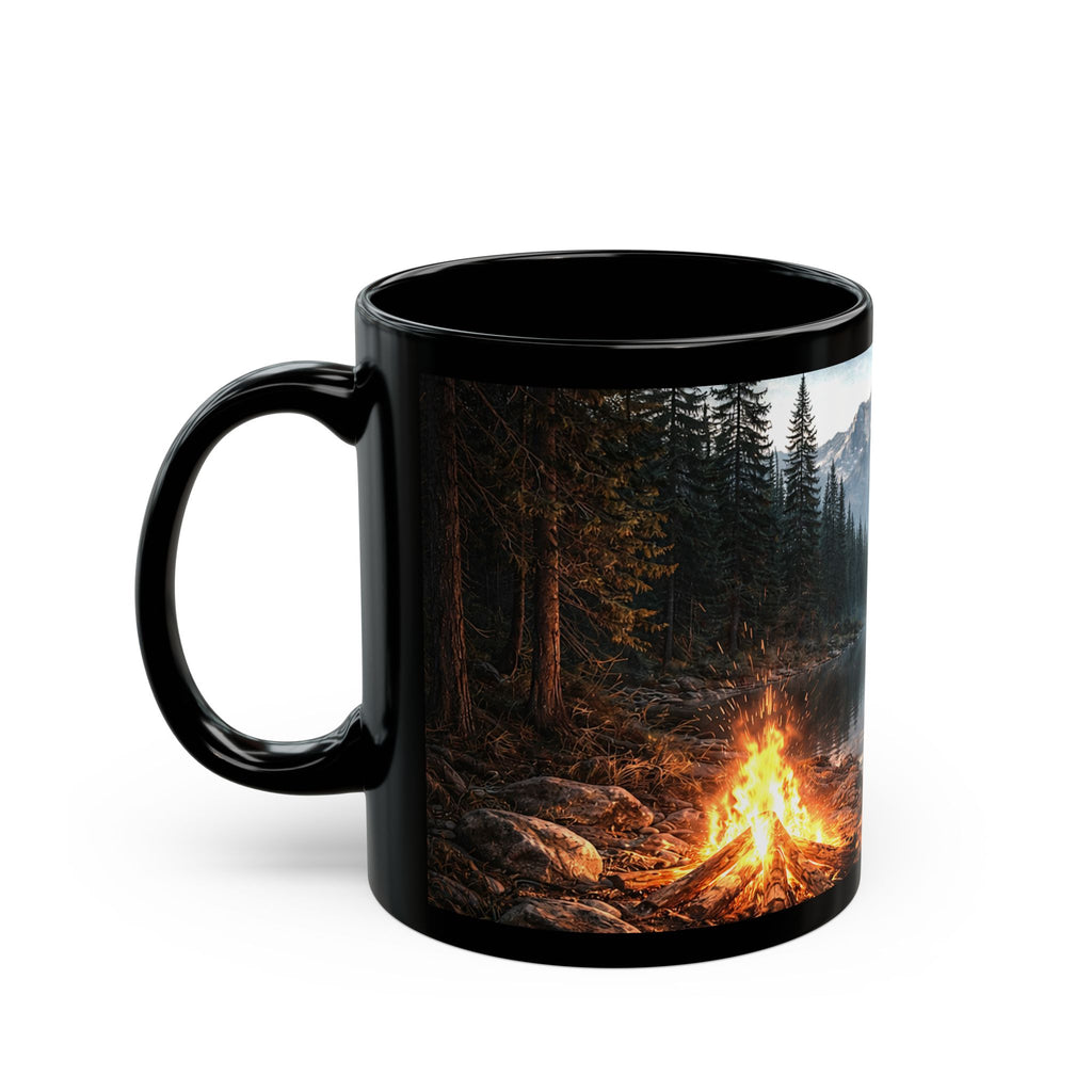 Campfire At Mountain Lake ceramic mug with nature-inspired artwork - product view 5