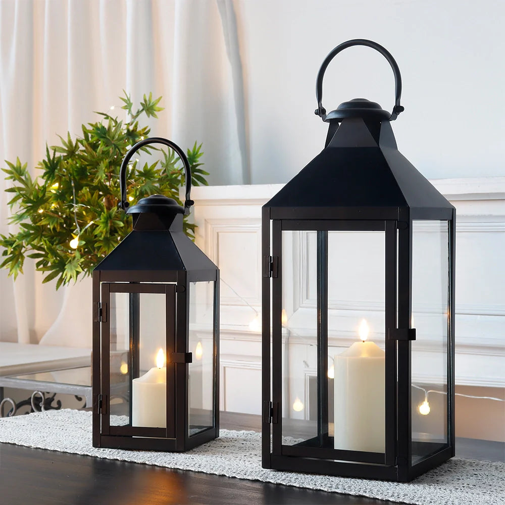 Set of 2 decorative candle lanterns with nature-inspired artwork - product view 2