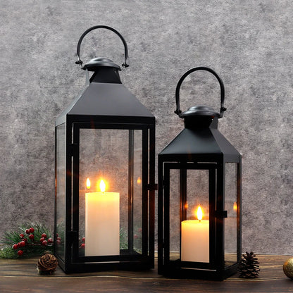 Set of 2 decorative candle lanterns with nature-inspired artwork - product view 3