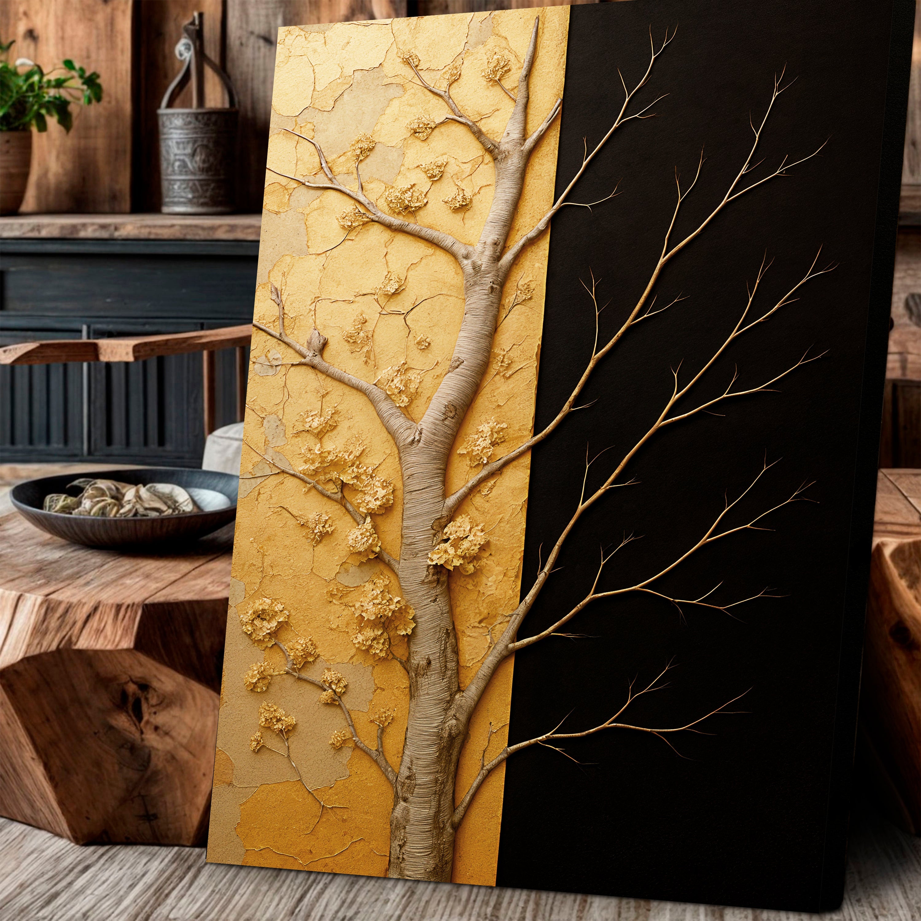 Golden Eclipse Impasto wall art with nature-inspired artwork - product view 5