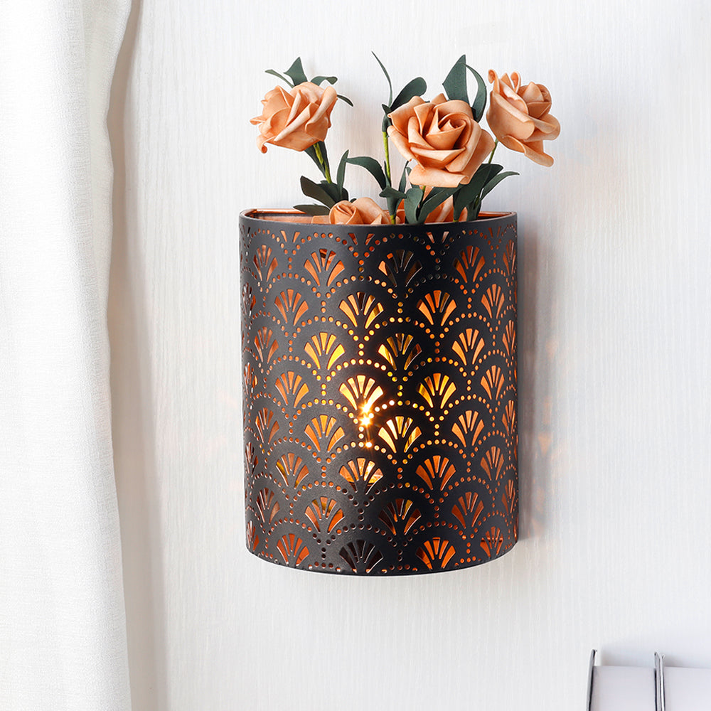 8''h Metal Rustic Wall Mount Lamp with 6 battery operated lamp with nature-inspired artwork