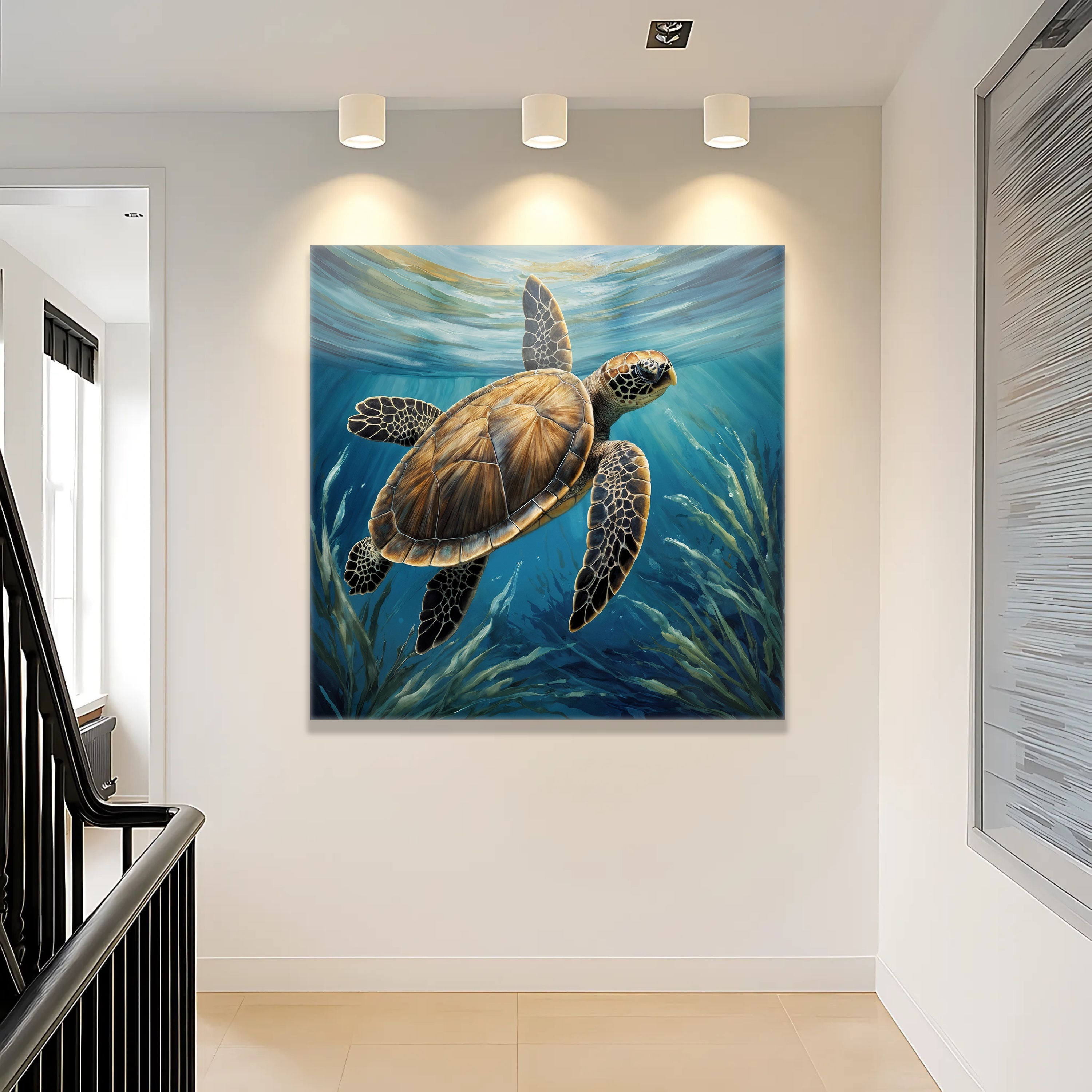 Turtle in Seagrass Coastal wall art with nature-inspired artwork - product view 5