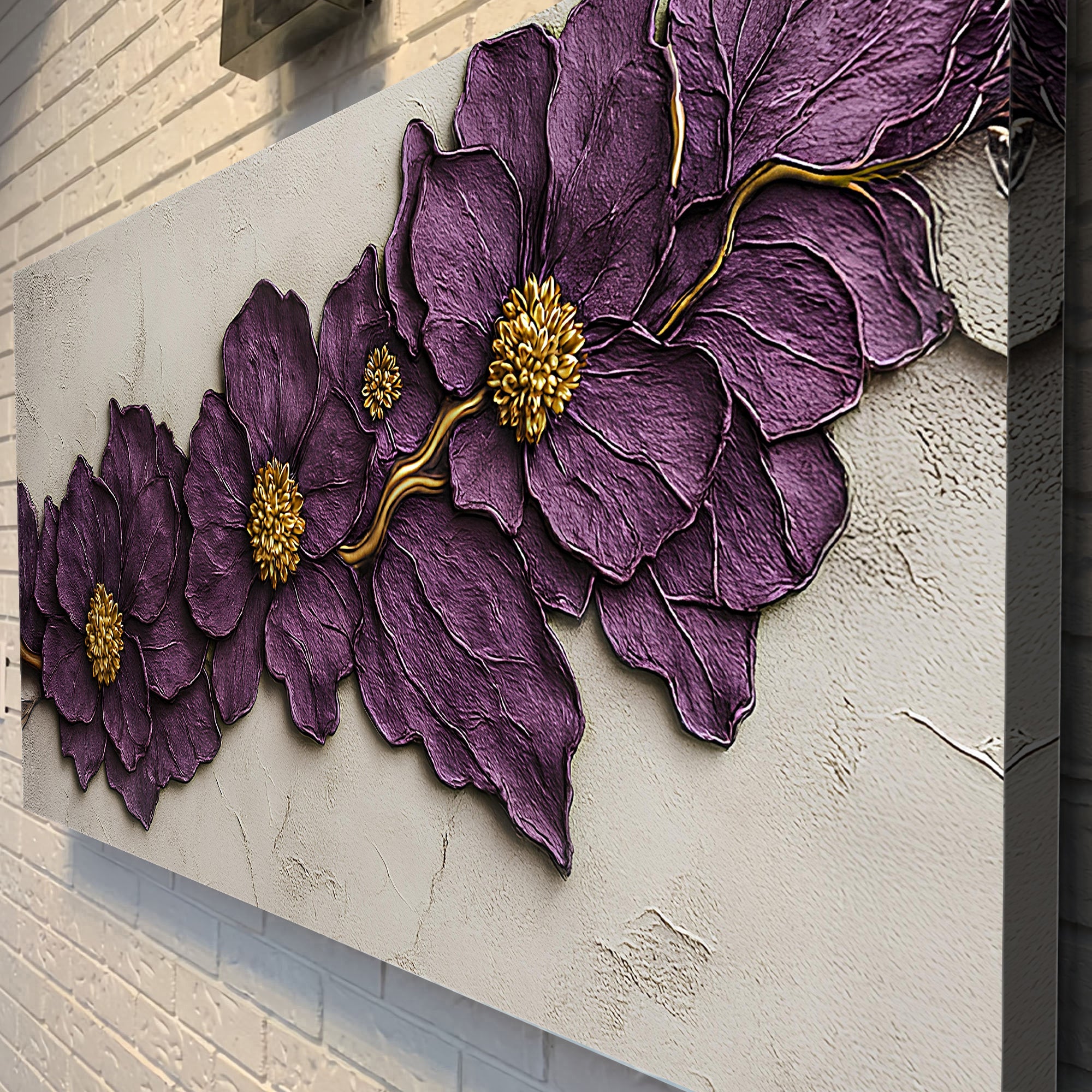 Purple Flower Plaster wall art with nature-inspired artwork - product view 5