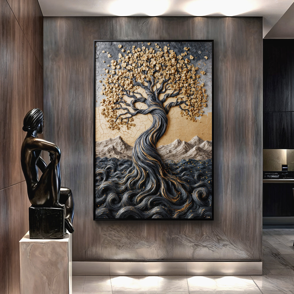 Golden Tree of Life Minimalist Impasto wall art with nature-inspired artwork - product view 5
