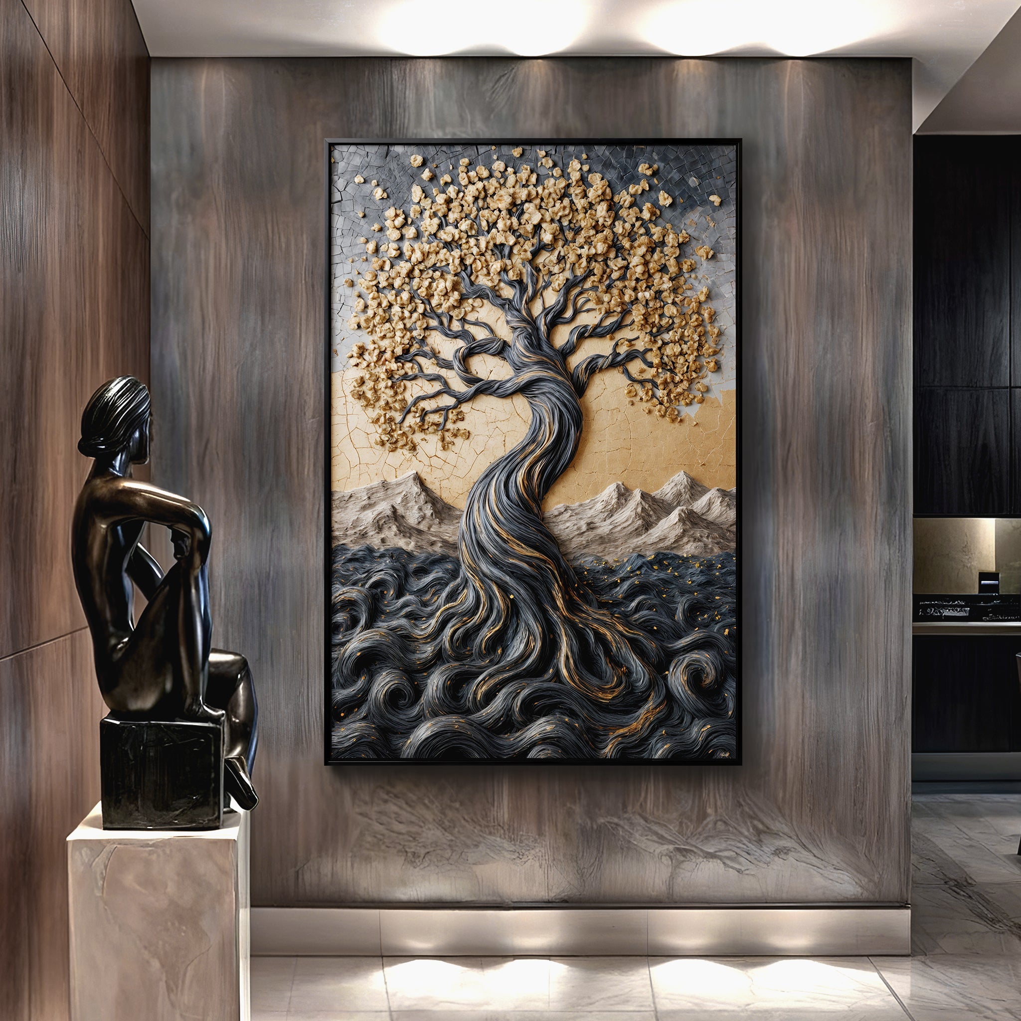 Golden Tree of Life Minimalist Impasto wall art with nature-inspired artwork - product view 5