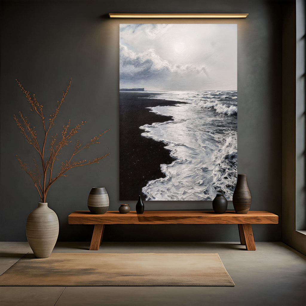 Black & White Waves Abstract wall art with nature-inspired artwork - product view 5