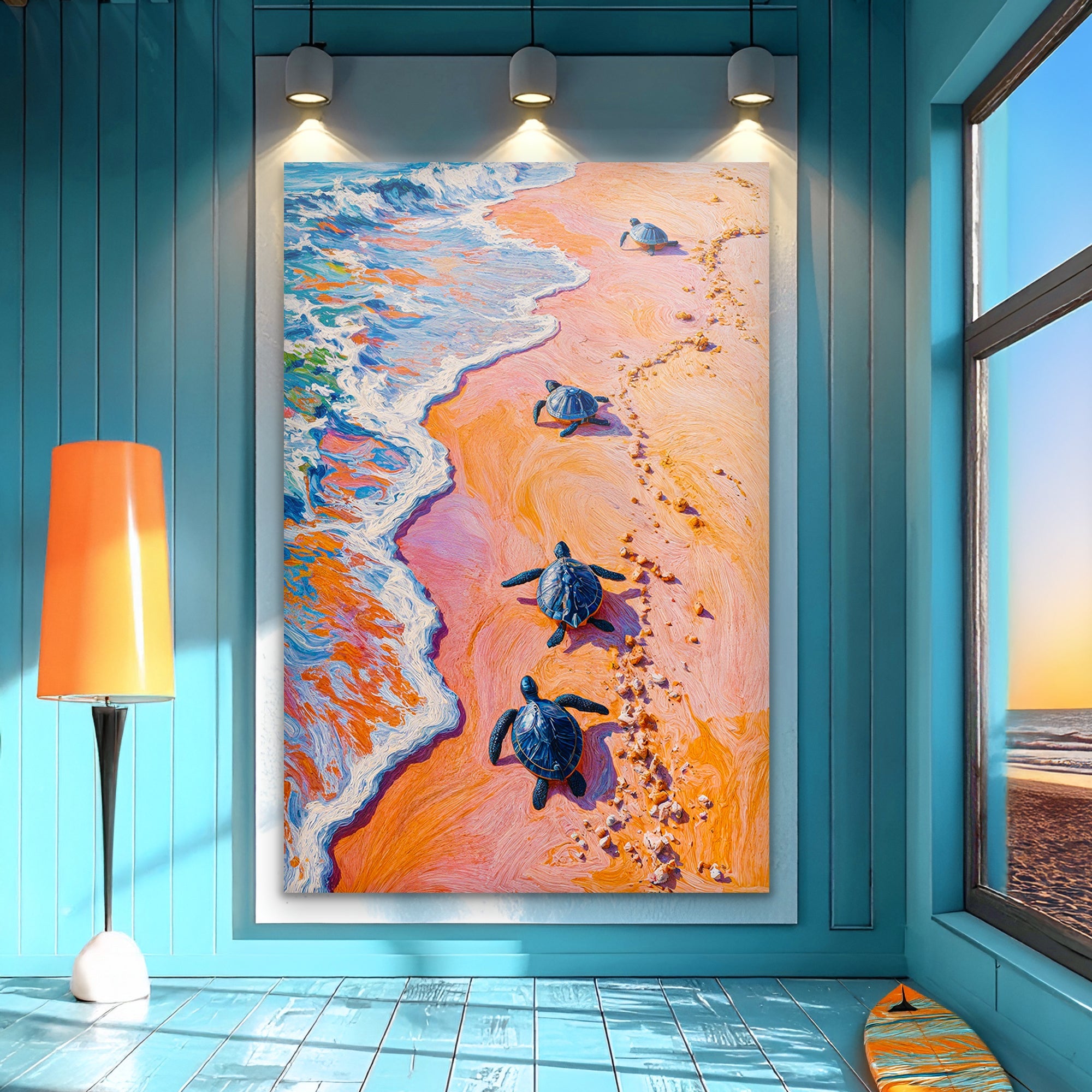 Turtles' Journey to the Sea wall art with nature-inspired artwork - product view 5
