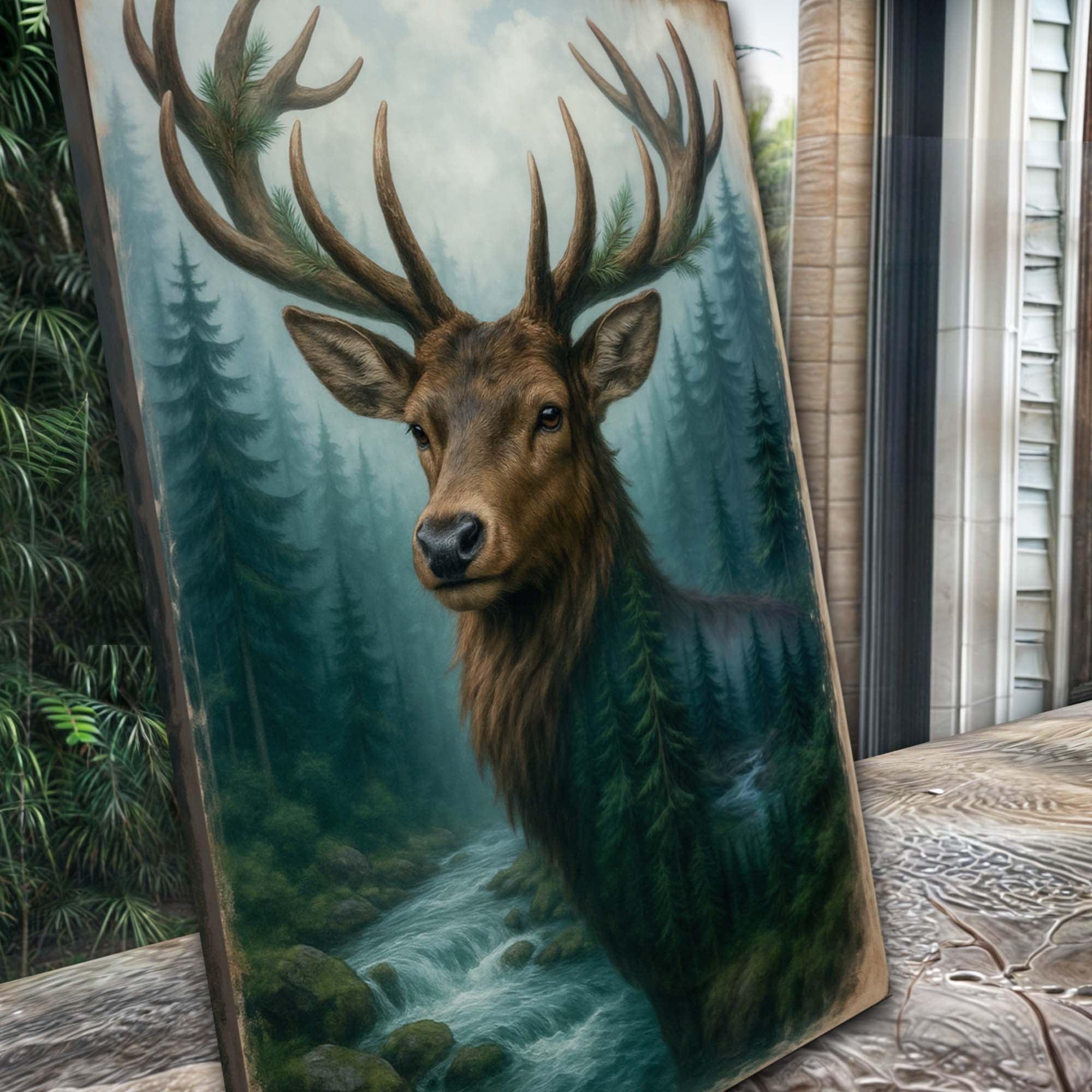 Misty Stag Double Exposure wall art with nature-inspired artwork - product view 5
