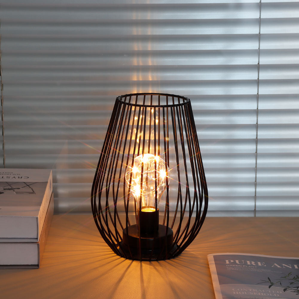 8'' Tall Cage Shapetable Lamp Battery Lanterns battery operated lamps with nature-inspired artwork
