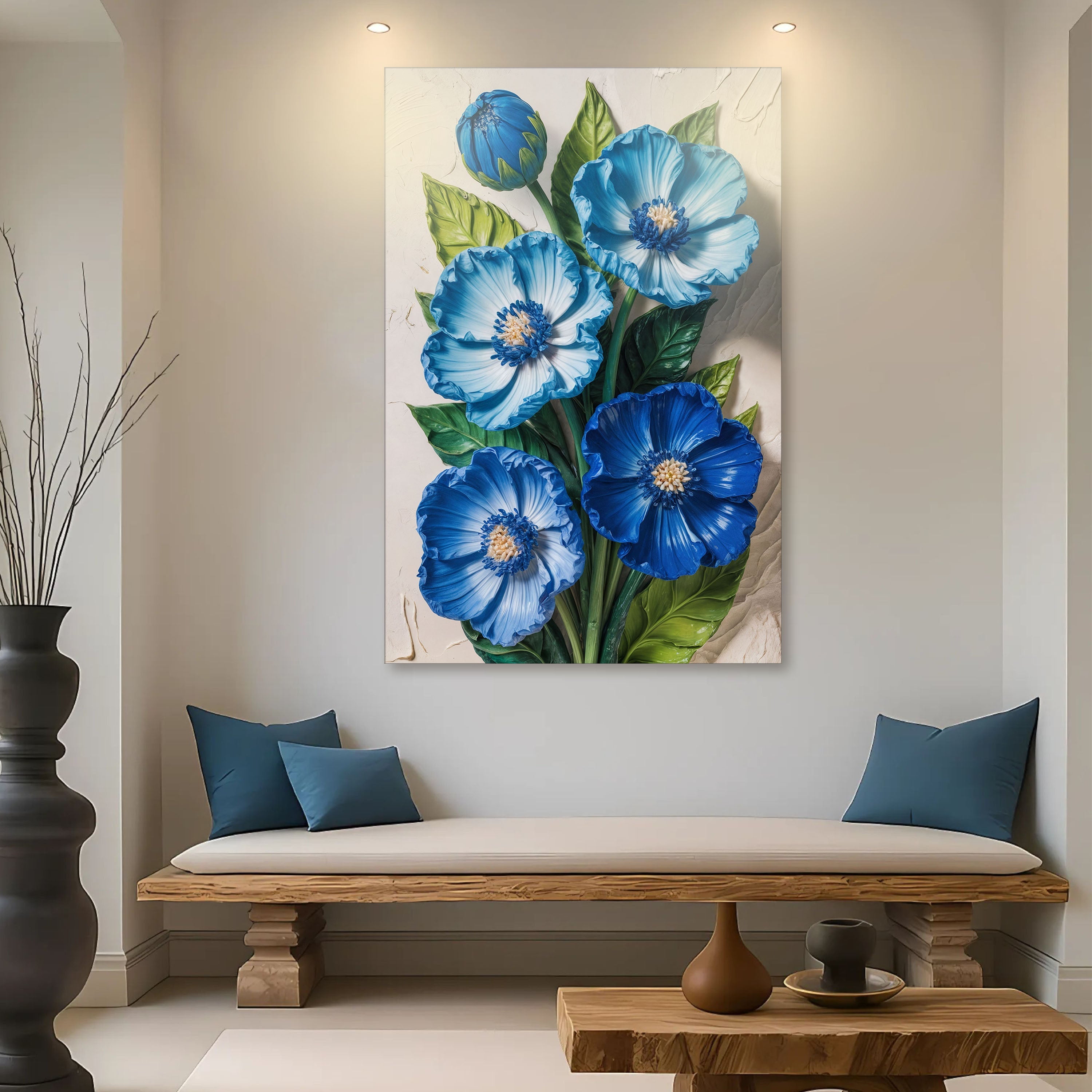 Blue Blossom Bouquet Impasto wall art with nature-inspired artwork