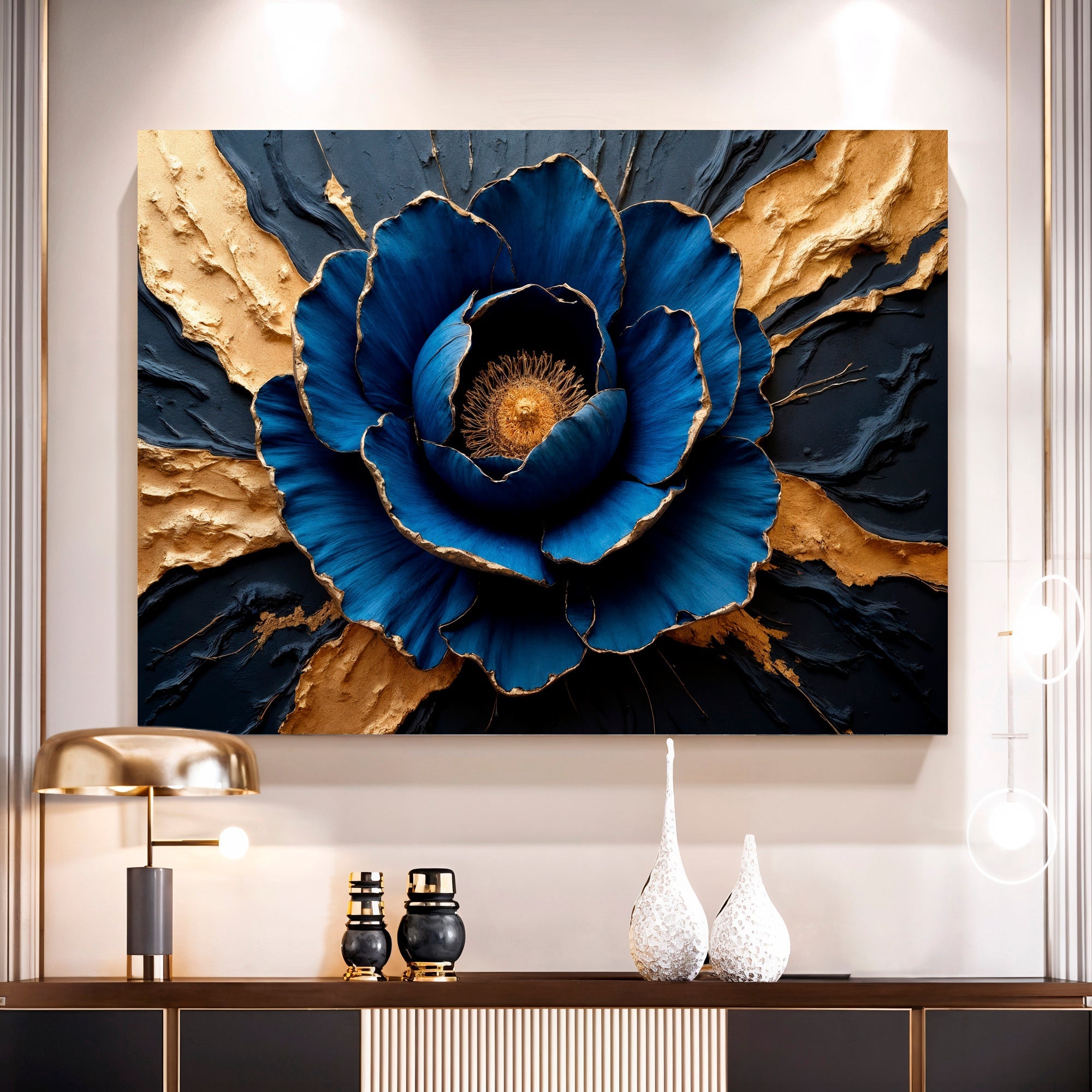 Sapphire Bloom Impasto wall art with nature-inspired artwork - product view 5