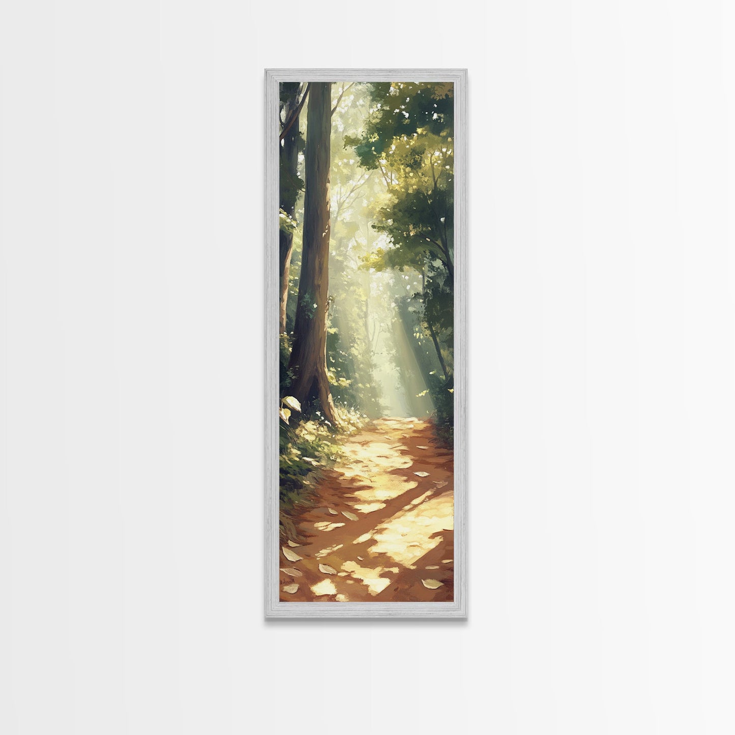 Forest Path with Sunlit Trees | Framed Canvas Print
