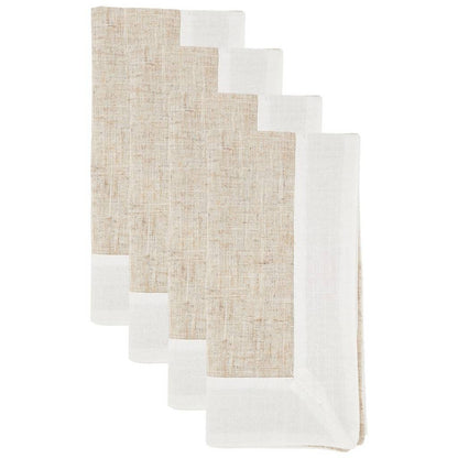 Natural & White Two-Tone Banded Border Placemats, Table Runner or Napkins