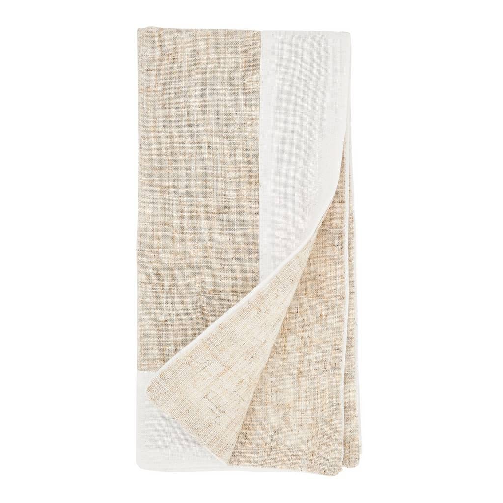 Natural & White Two-Tone Banded Border Placemats, Table Runner or Napkins
