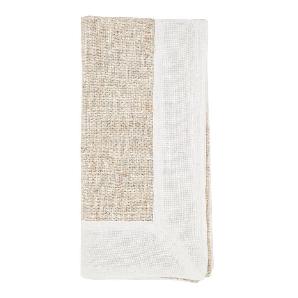 Natural & White Two-Tone Banded Border Placemats, Table Runner or Napkins